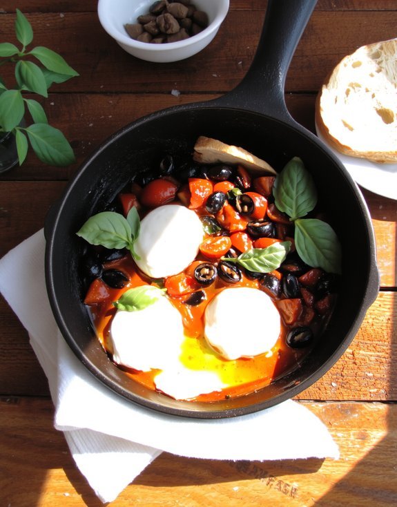 skillet tomatoes eggs feta
