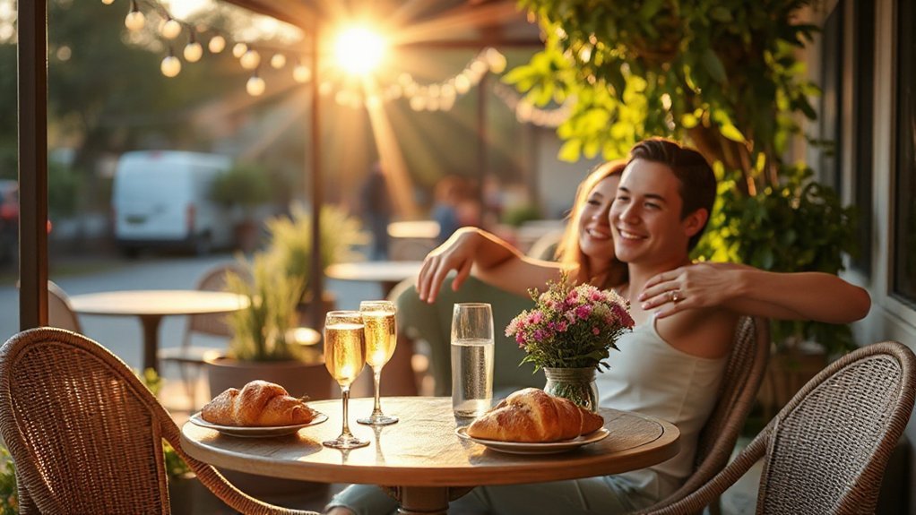 sun drenched patio warm croissant