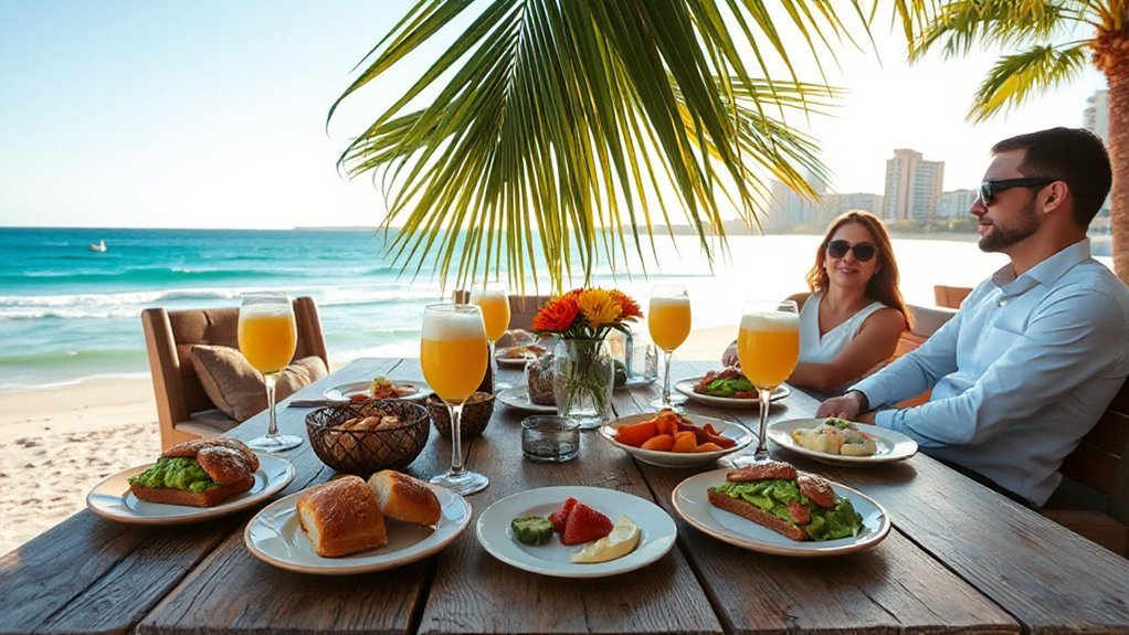 sunlit oceanfront seafood brunch